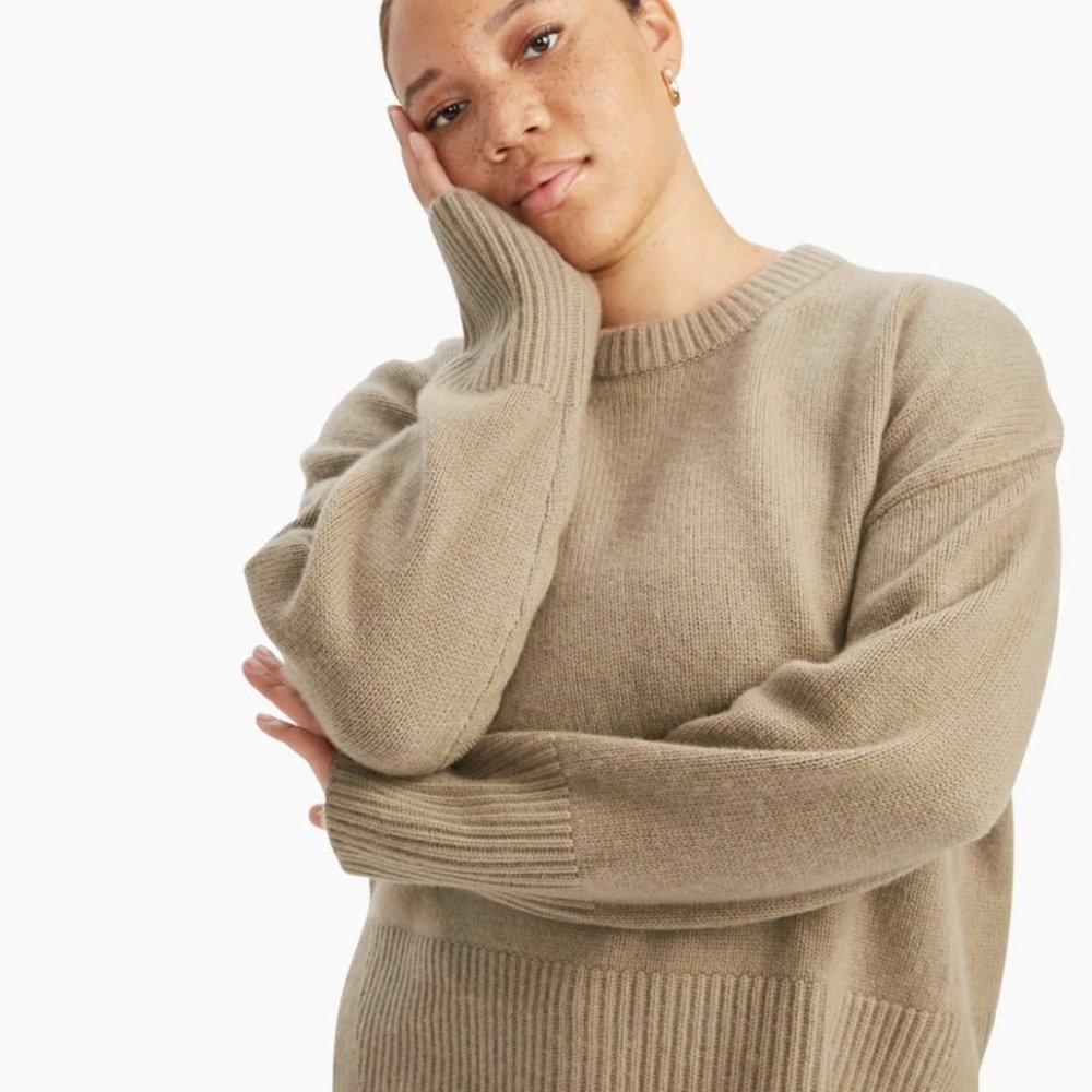 Naadam cashmere fisherman trim crew neck sweater taupe Sz m - Picture 11 of 11